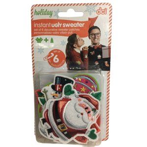 Instant Ugly Sweater Christmas Holiday Set Of 6 Pin Back Patches DCI Santa Snow